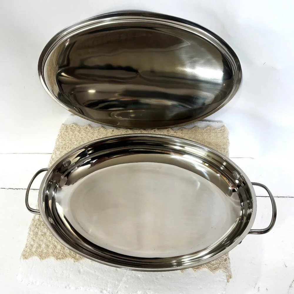 * Wolfgang Puck Bistro Elite Oval Casserole Pan w/Lid Stainless Steel 13” EUC